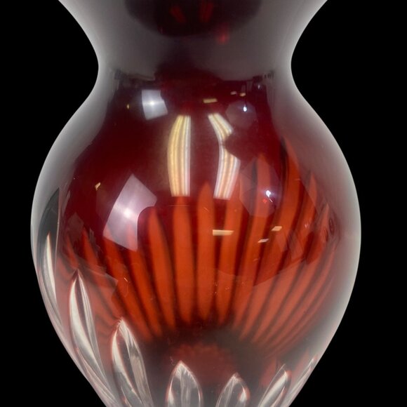 Vintage Crystal Ruby Red Cut to Clear Bud Vase Home Decor 1940's 5" Tall - Picture 3 of 7